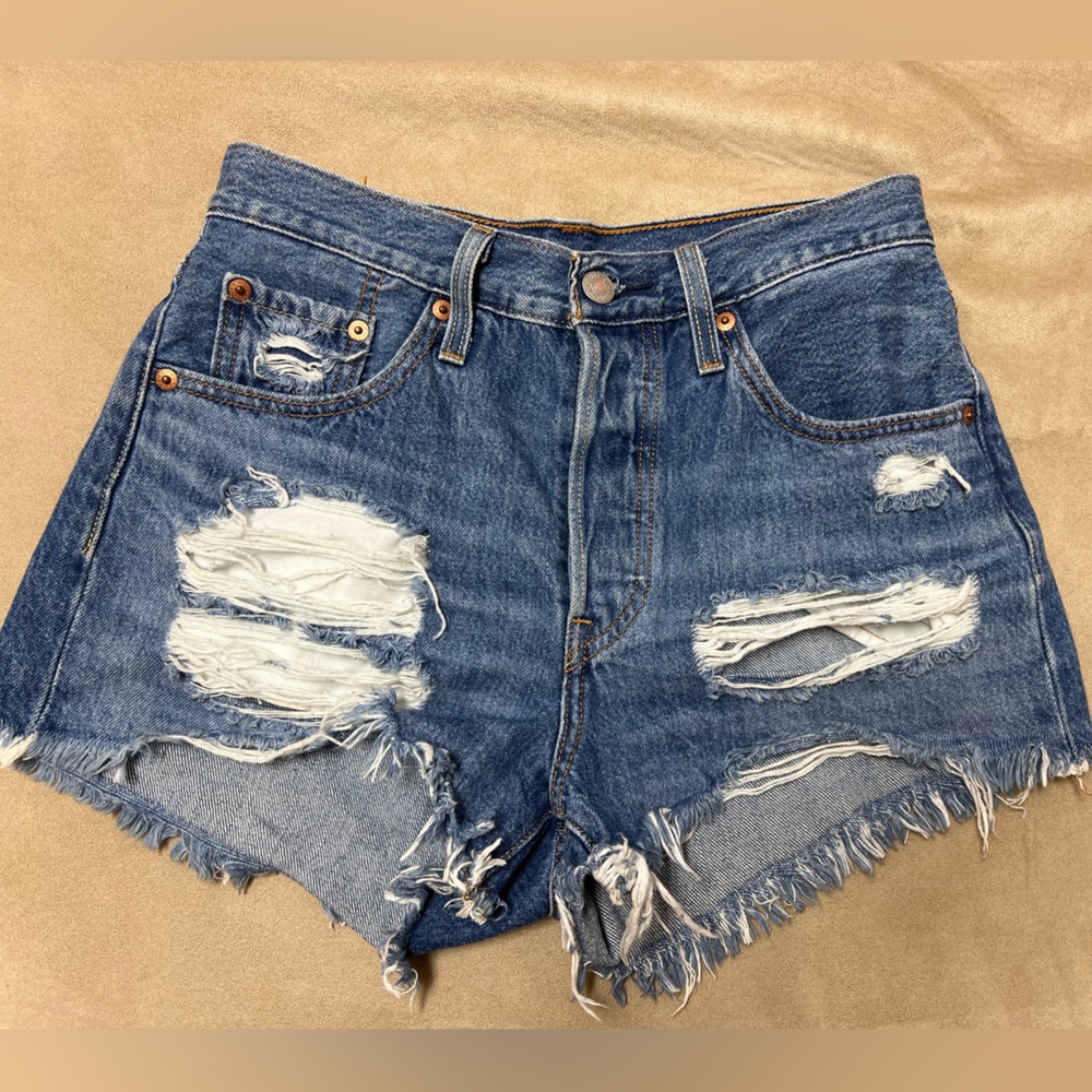 Distressed Blue Denim Shorts